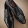 Black Wide Fit Signature Leather Sole Oxford Toe Cap Shoes