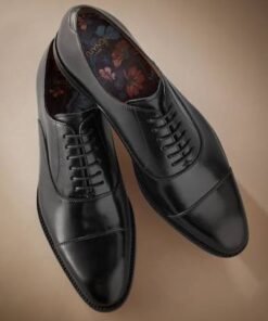 Black Wide Fit Signature Leather Sole Oxford Toe Cap Shoes