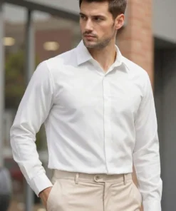 Calvornis Men's White Business Casual Long Sleeve Shirt, Men Dress Shirt, Elegant Button Down For Office Or Look, & Wedding Formal, Ceremony