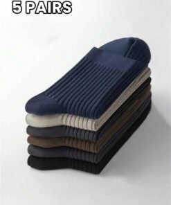 5 Pairs Men's Versatile Socks, Soft Absorbent Solid Color Sports, Business, Casual Mid-Calf Socks For All Seasons