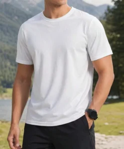 Men's Breathable Quick-Dry Elastic Fitness T-Shirt, Solid Color Short Sleeve Top For Outdoor Jogging And Gy