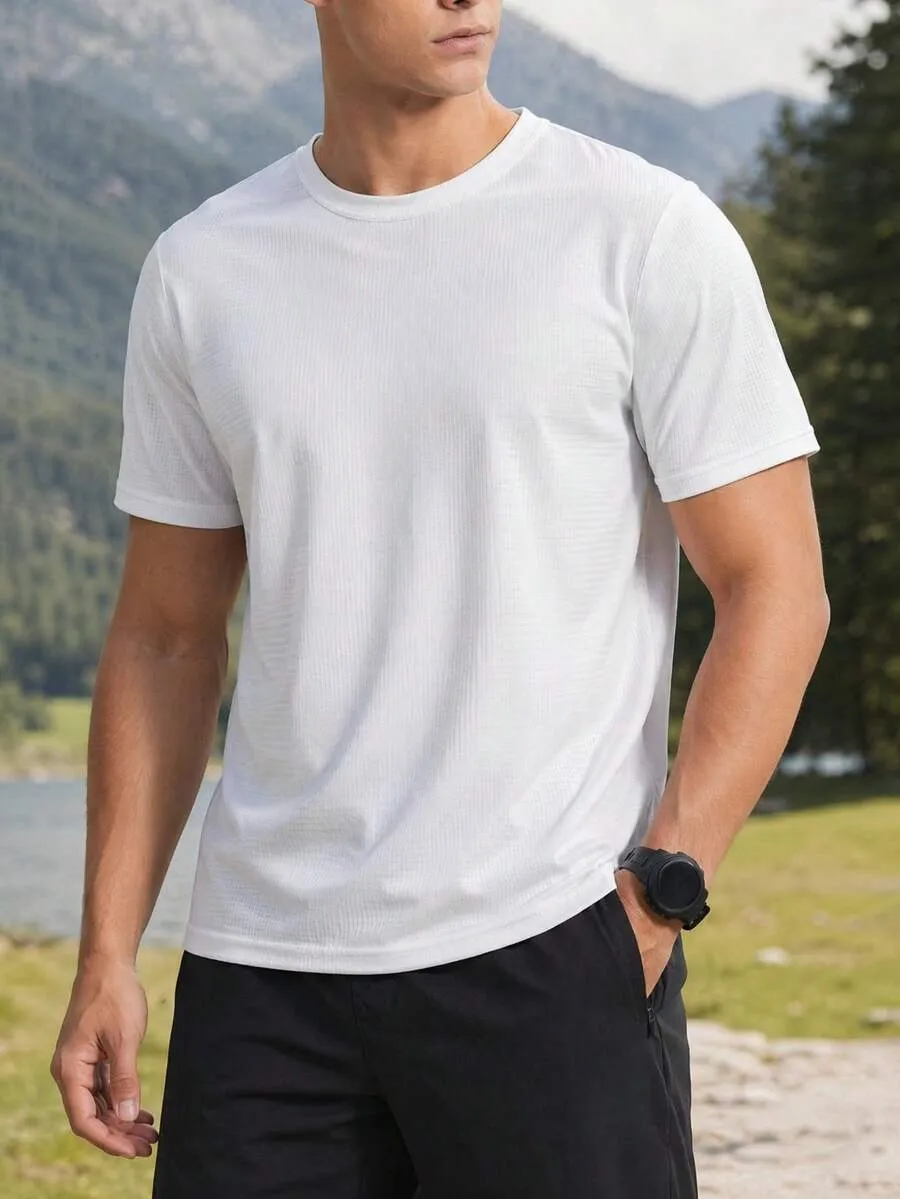 Men's Breathable Quick-Dry Elastic Fitness T-Shirt, Solid Color Short Sleeve Top For Outdoor Jogging And Gy