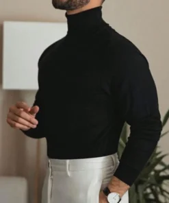 Men's Solid Color Long Sleeve Turtleneck Minimalist Sweater, Casual Everyday Wear, Old Money Style, For Fall