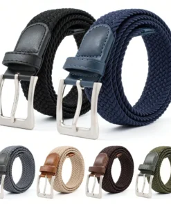 1PC Men's Woven Elastic Belt, Multi-Color Options, No-Hole Design, Stretchable, Fashion Casual Golf Belt For Daily Wear