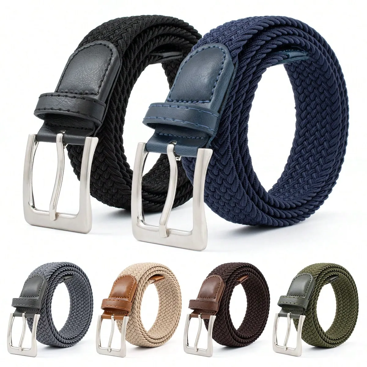 1PC Men's Woven Elastic Belt, Multi-Color Options, No-Hole Design, Stretchable, Fashion Casual Golf Belt For Daily Wear
