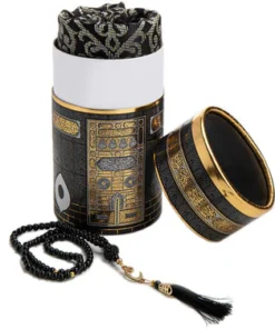 Kaba Cylinder Gift Box Set with Prayer Mat & Prayer Beads - Black
